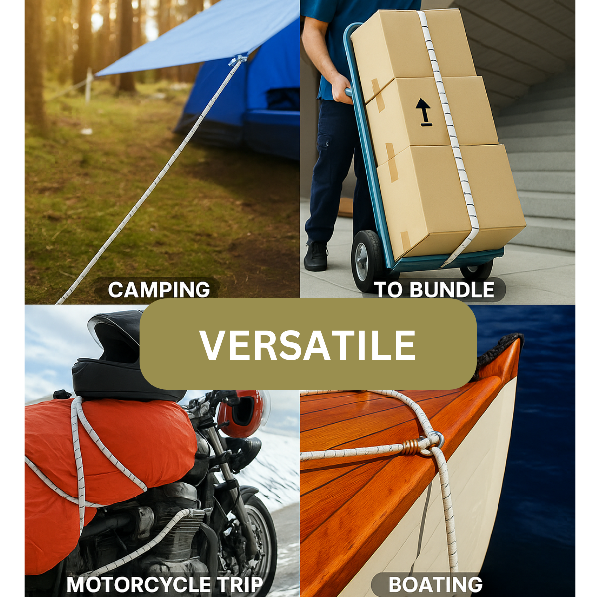 2 Pc. Heavy-Duty 24" White and Black Striped Bungee Cord with Rubber-Tipped Hooks – Strong Elastic Tie Down for Cargo, Camping, and Travel