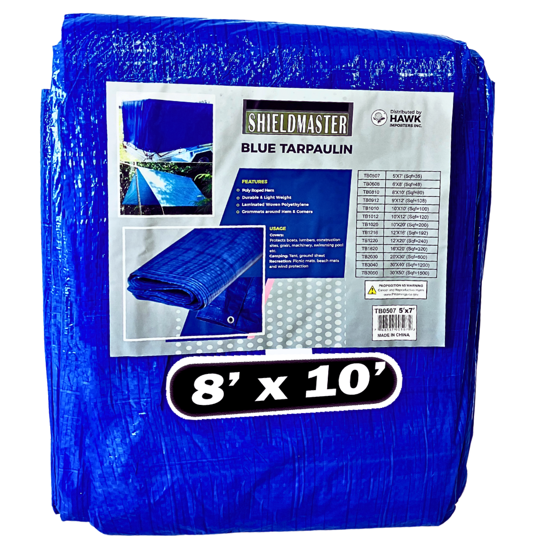 8x10 Foot Multipurpose Waterproof Blue Tarp, 65 GSM  - TB-00810