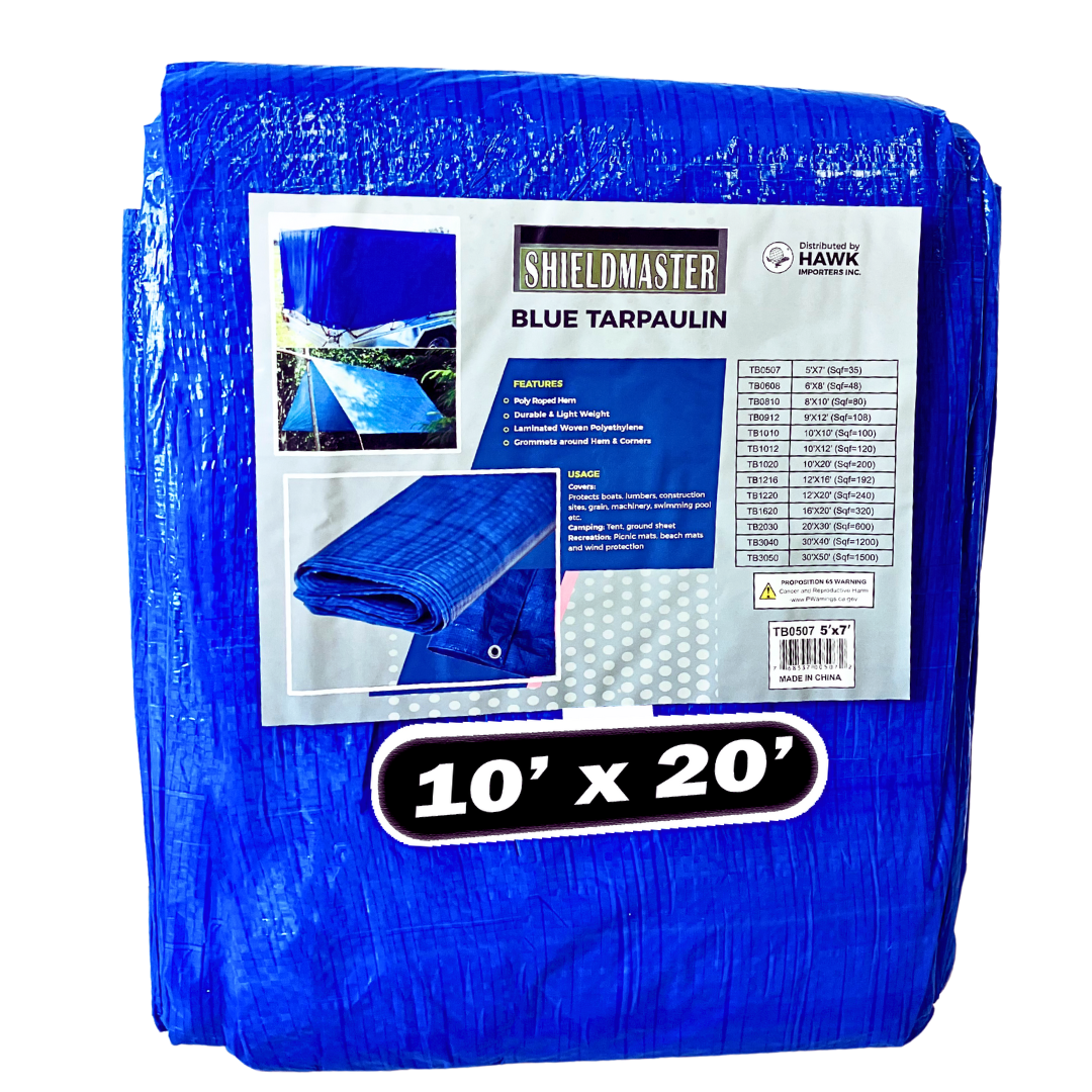 10x20 Foot Multipurpose Waterproof Blue Tarp, 65 GSM  - TB-21020