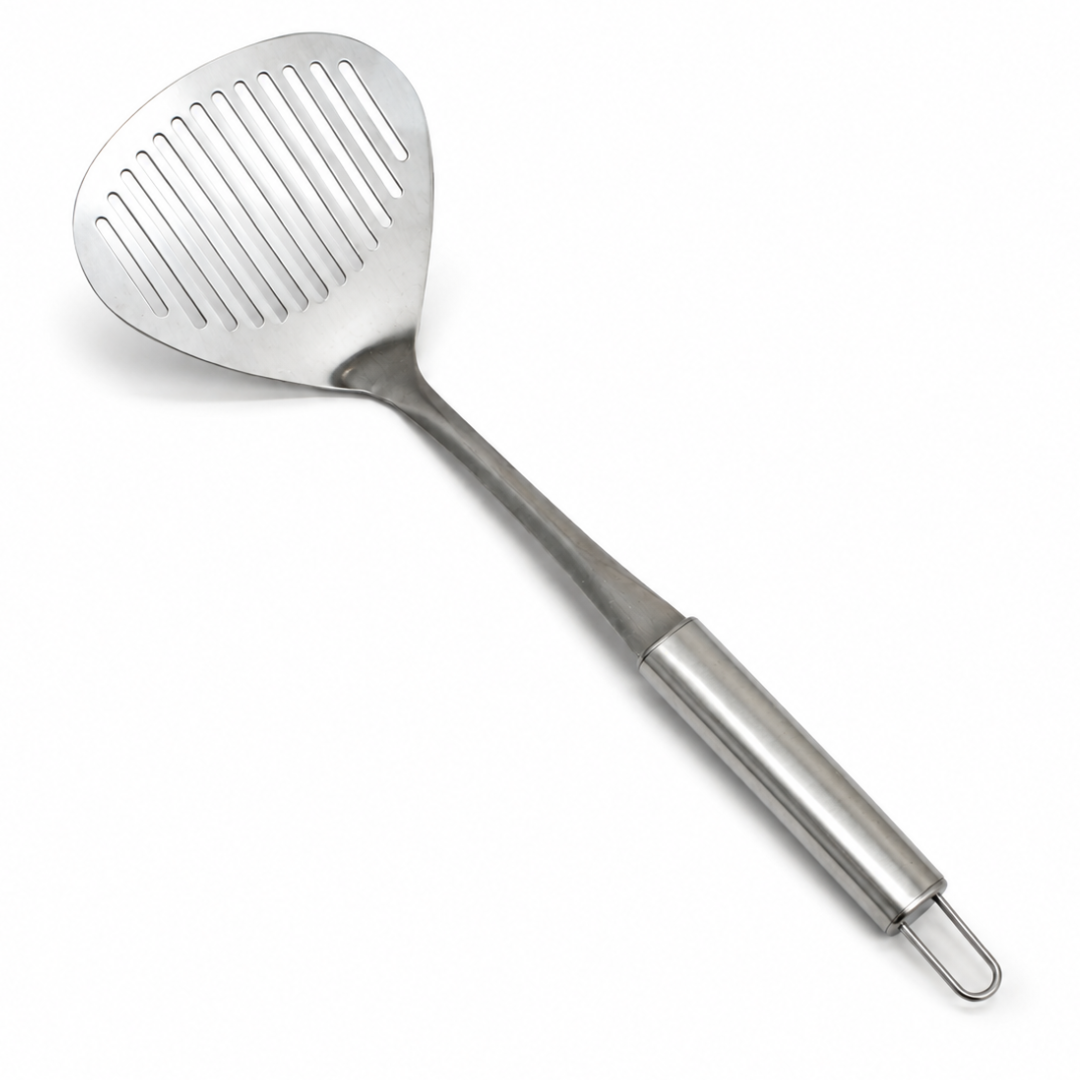 Stainless Steel Slotted Turner Spatula with Extra Long Handle, 14.5 Inch Kitchen Turner for Grilling, Frying & Large Pots, Heavy Duty Metal Cooking Utensil with Hanging Loop