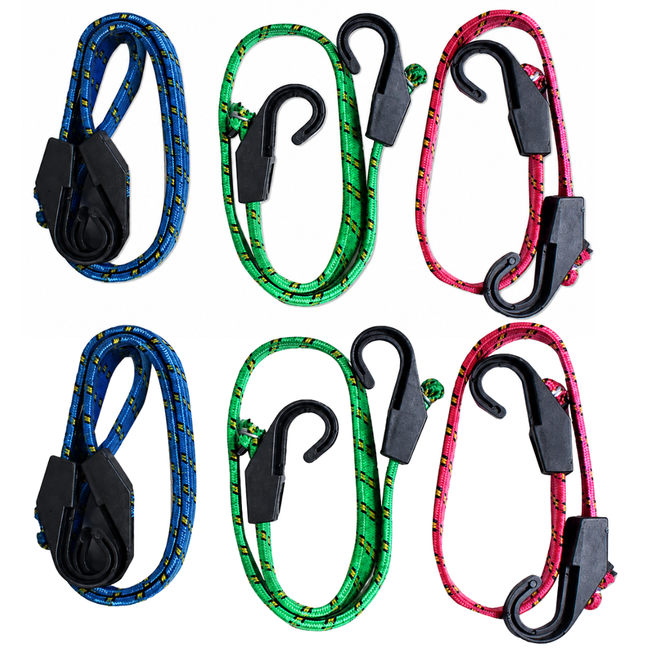 3 Piece Flat Bungee Cord Set with Nylon Hooks, 12", 24", 36" Tie Down Straps, 1" Wide Flat Bungee Cords for Transport, Cargo, Storage, Camping, Pack of 2