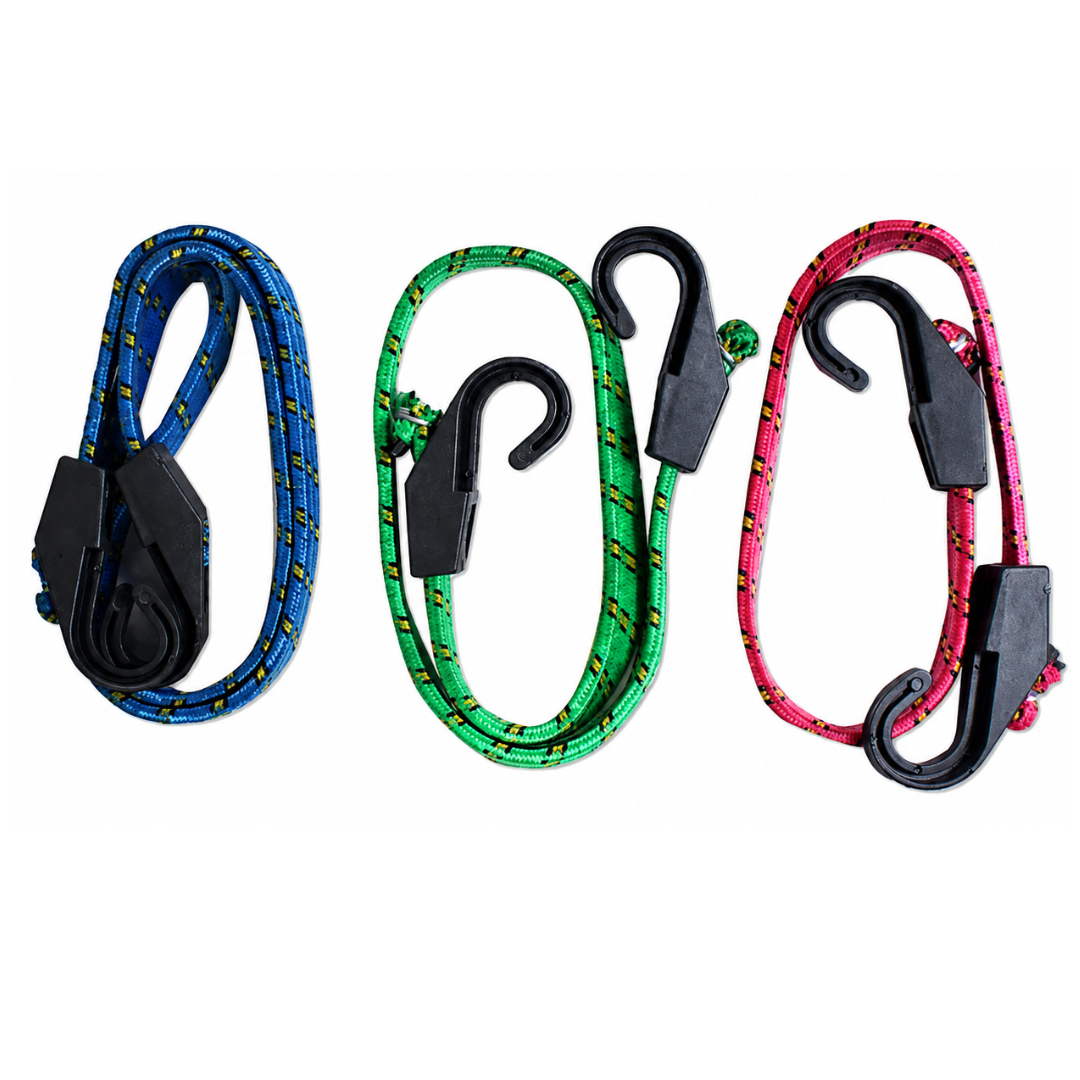 3 Piece Flat Bungee Cord Set with Nylon Hooks, 12", 24", 36" Tie Down Straps, 1" Wide Flat Bungee Cords for Transport, Cargo, Storage, Camping, Pack of 2