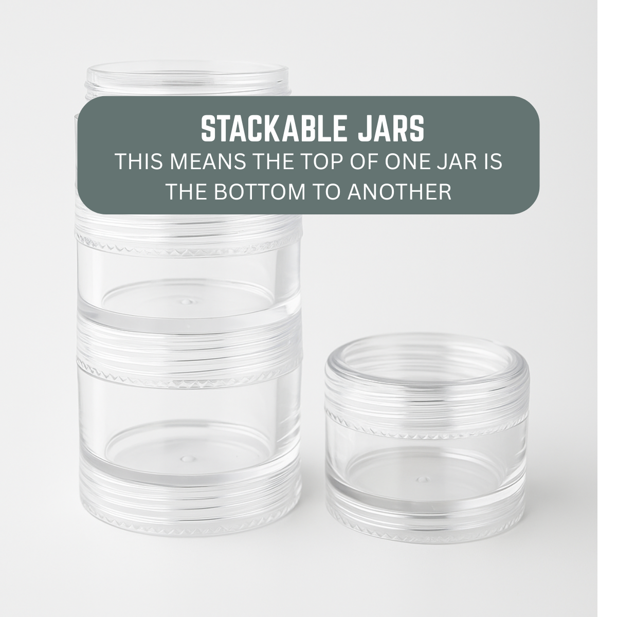 Clear Plastic Storage Box with 28 Round Screw-Stack Jars – 1-1/4" Diameter Containers in 2 Sizes – Hinged Lid & Removable Dividers for Crafts, Beads, Jewelry, Sewing & Small Parts