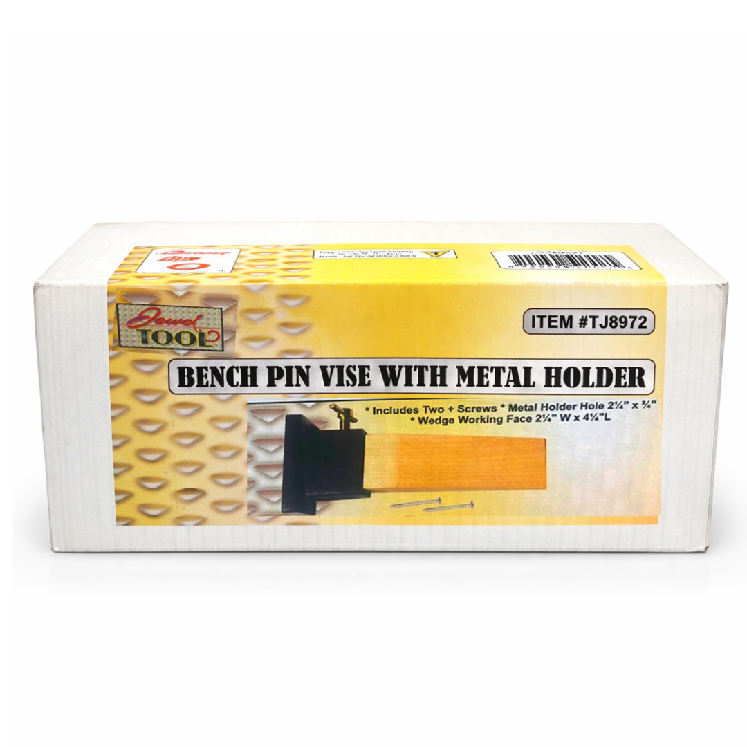 Bench Mounted Pin Vise with Wooden Anvil & Cast Iron Base – Jewelry Bench Pin for Filing, Sanding & Light Hammering – 5-3/8" x 3.75" – Includes Mounting Screws