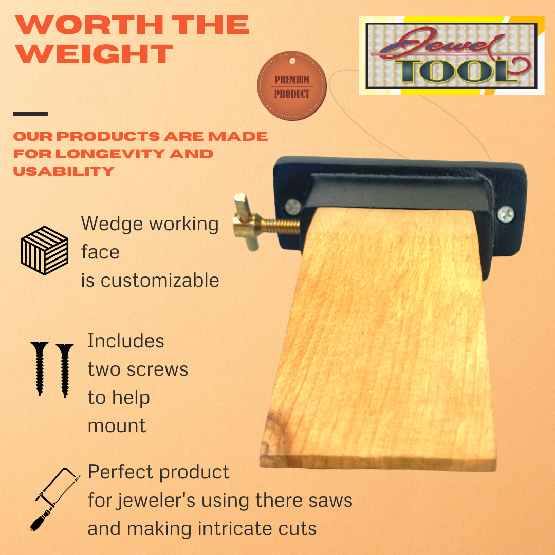 Bench Mounted Pin Vise with Wooden Anvil & Cast Iron Base – Jewelry Bench Pin for Filing, Sanding & Light Hammering – 5-3/8" x 3.75" – Includes Mounting Screws