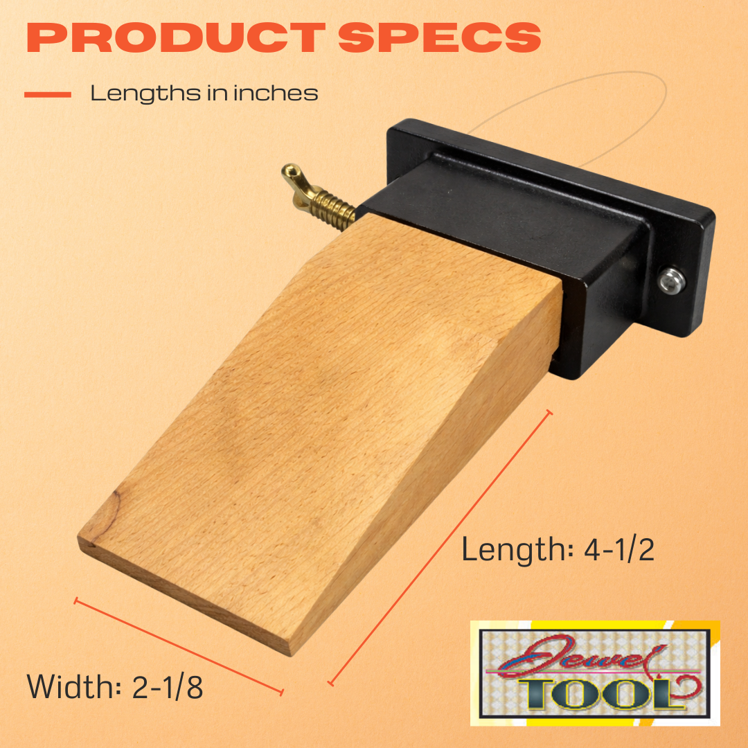 Bench Mounted Pin Vise with Wooden Anvil & Cast Iron Base – Jewelry Bench Pin for Filing, Sanding & Light Hammering – 5-3/8" x 3.75" – Includes Mounting Screws