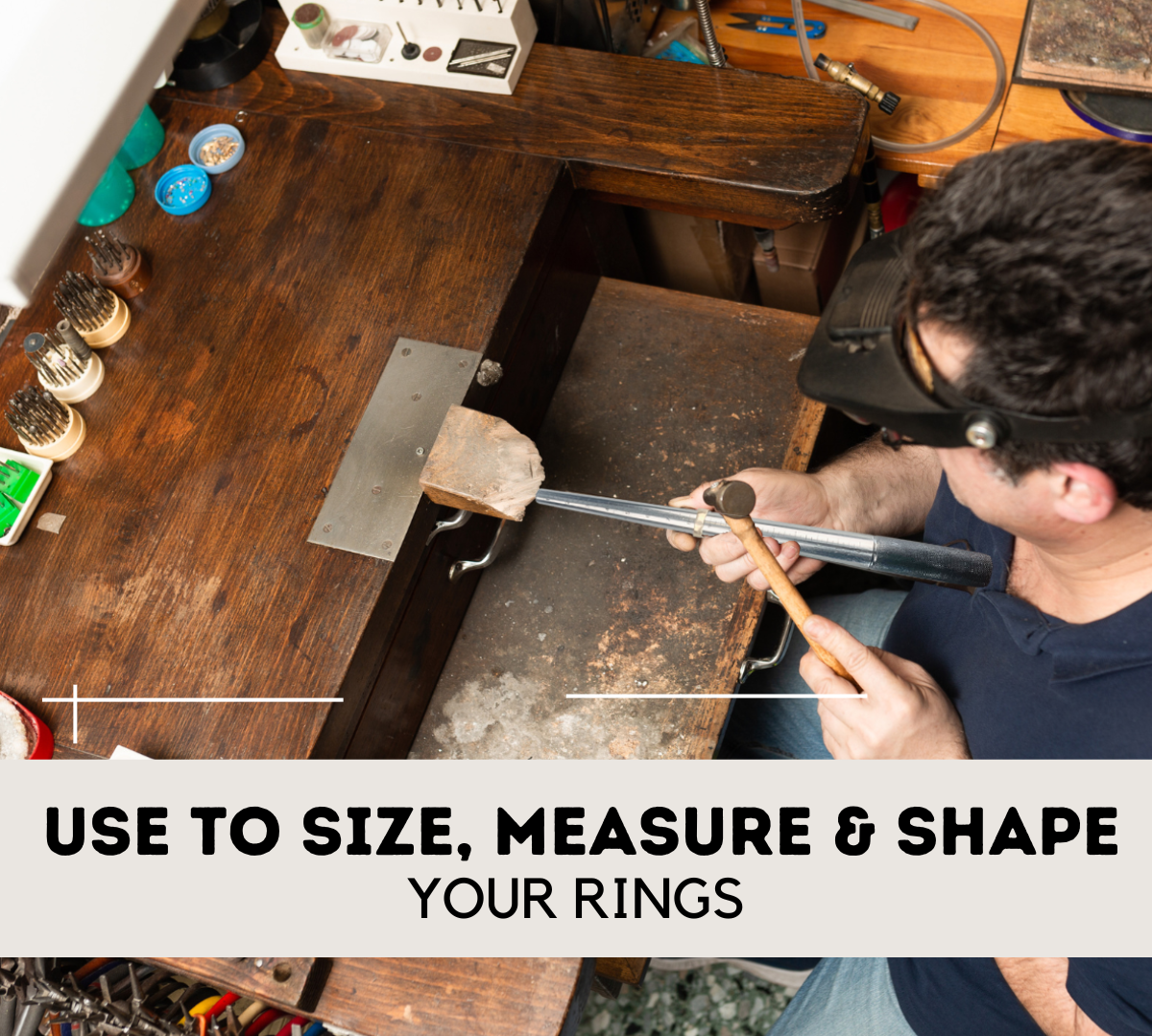 Jewelry Shaping & Forming Kit — Solid Ring Mandrel + Dual-Head Nylon/Rubber Utility Hammer