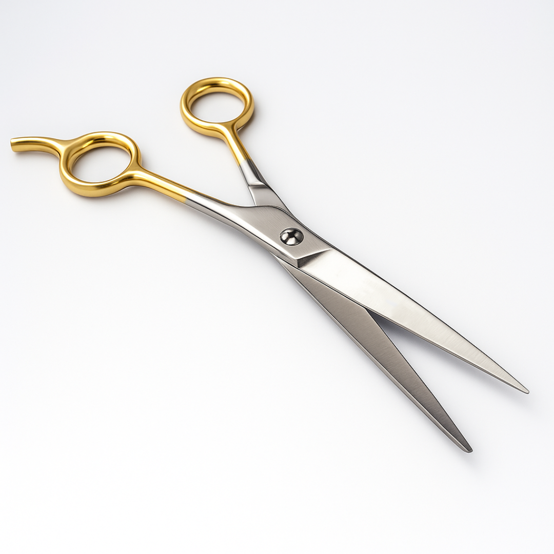 Professional Barber Scissors 5.5" – Ice Tempered Stainless Steel Hair Cutting Shears with Gold Finger Holes & Finger Lever – Sharp Salon & Home Haircutting Scissors