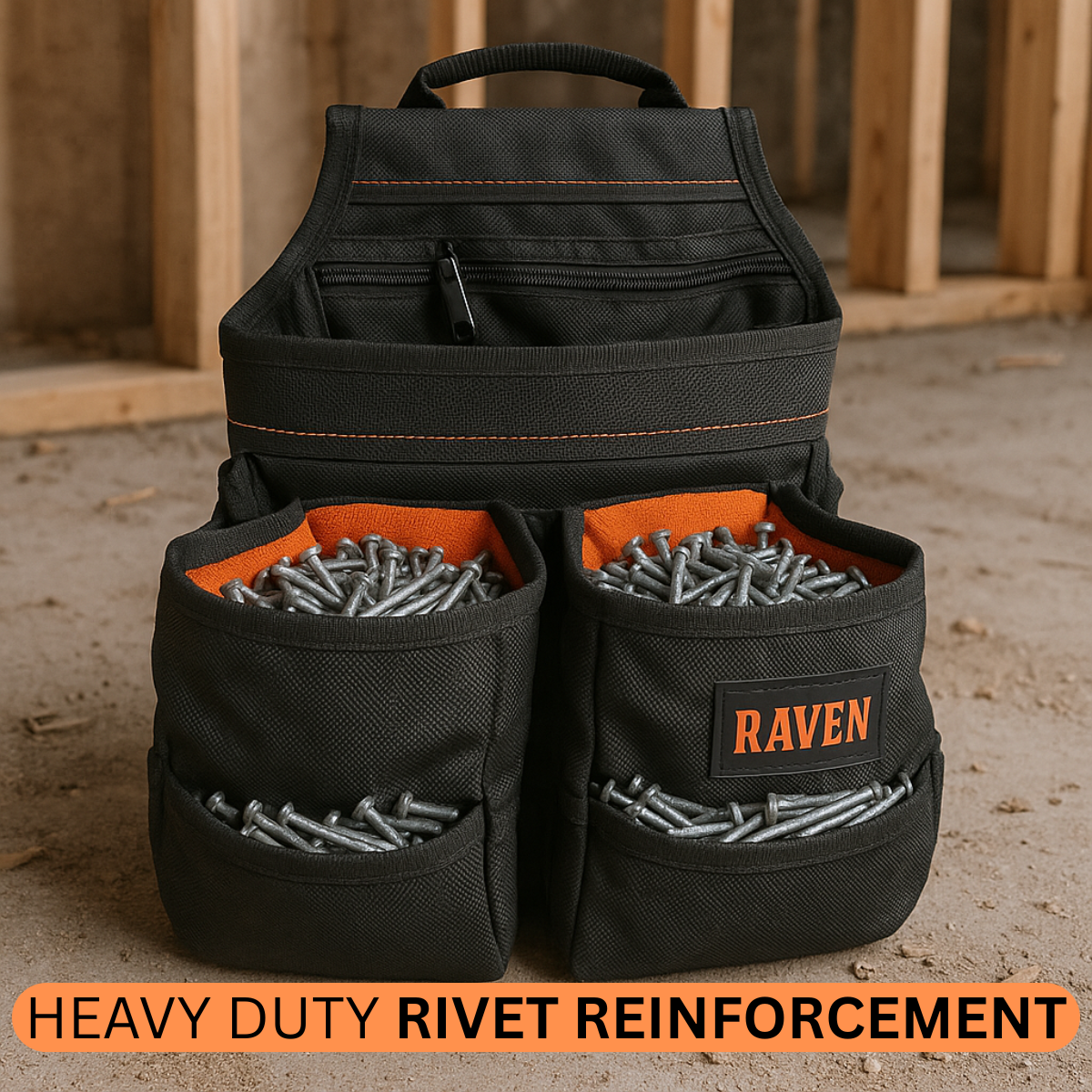 Heavy Duty Framer’s Tool Pouch with 1680D Polyester, 3” Belt Tunnel, Metal Tape Holder & Multi Pockets for Nails, Screws, Tools – Construction Work Belt Pouch Organizer