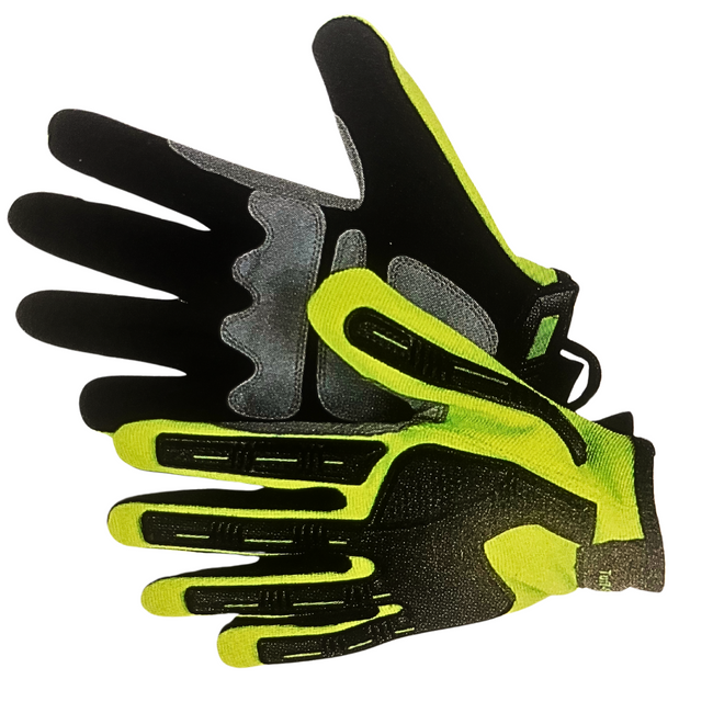 1 Dz. Mechanic Gloves - Black Synthetic Leather And Fluorescent Green, Medium