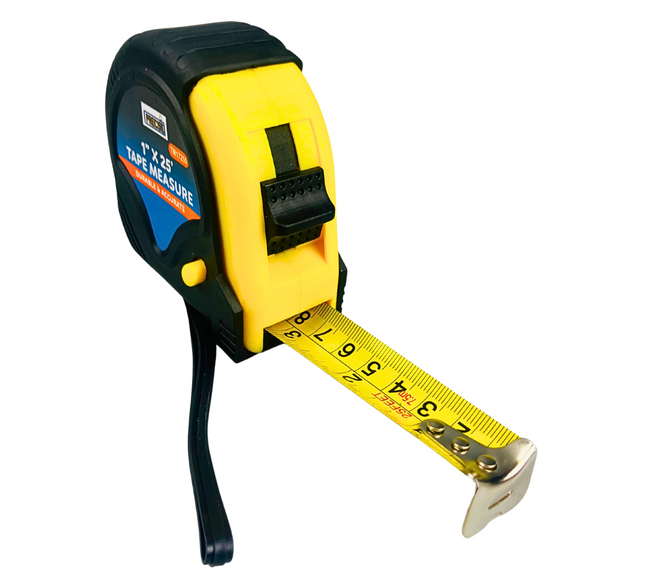 PRECISE Metal Tape Measure | 25 Feet (7.6 m) Long | 1" (2.5 m) Wide | Triple Lock System | Belt Clip & Wrist Strap | Dual Inch & Millimeter Reading