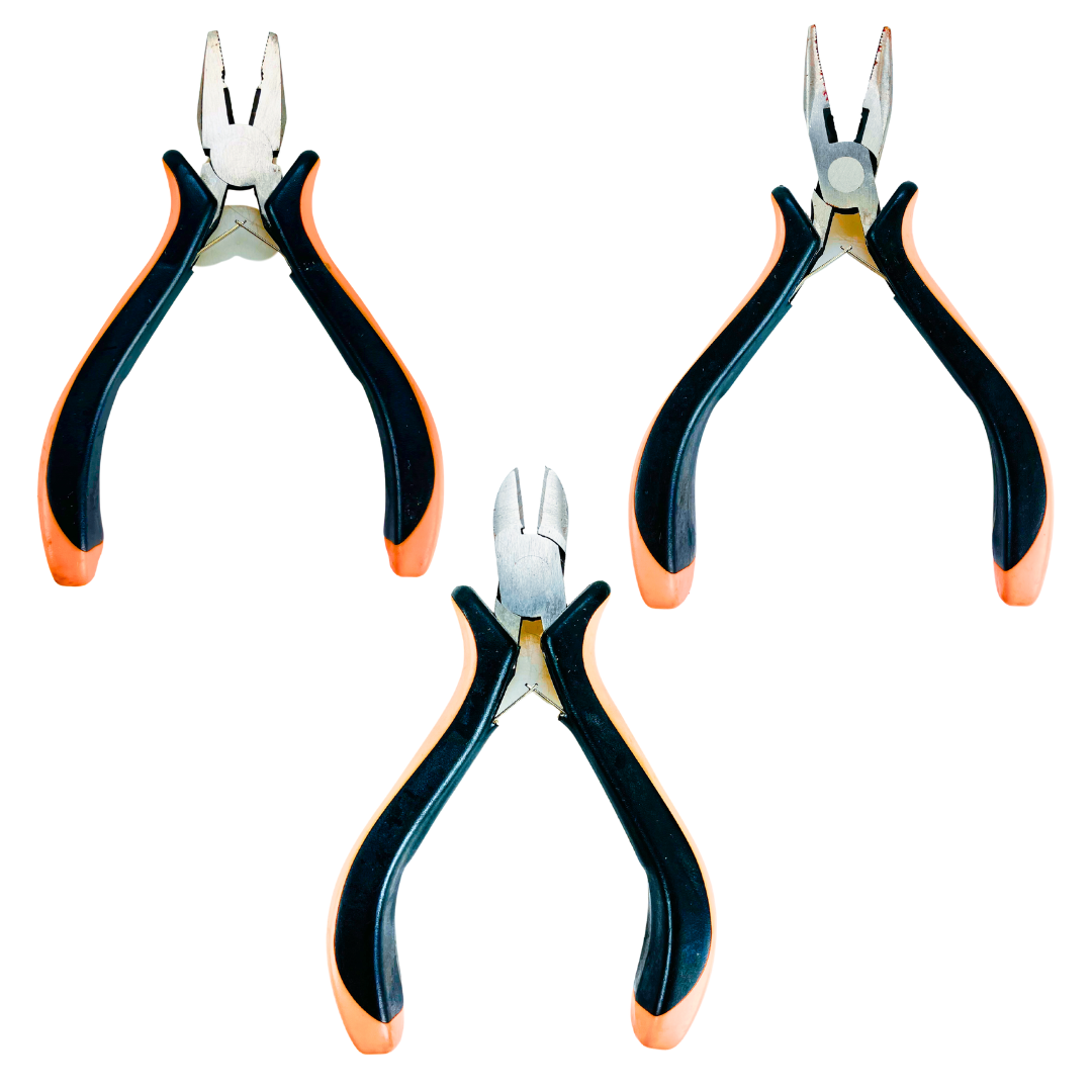 3 Piece 4.5" Mini Lineman Pliers Set – Long Nose, Linesman & Side Cutter with Comfort Grip Handles