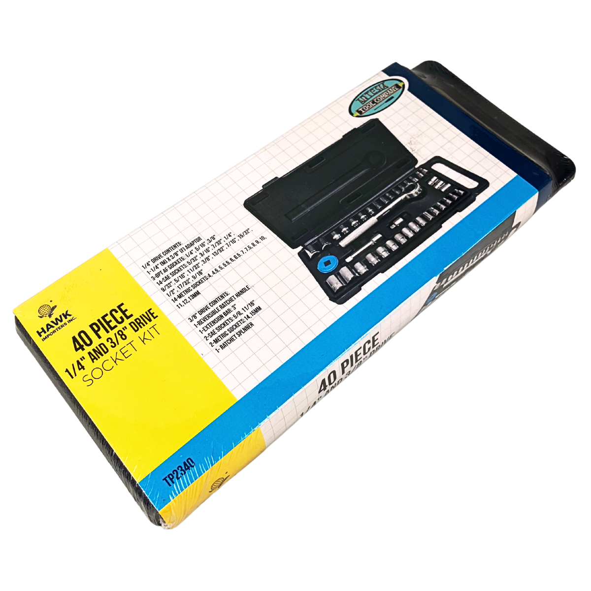 40 Pc 3/8, 1/4 Inch Drive SAE and MM Socket Set  - TP-02340