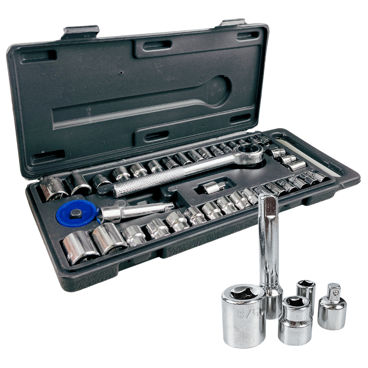 40 Pc 3/8, 1/4 Inch Drive SAE and MM Socket Set  - TP-02340
