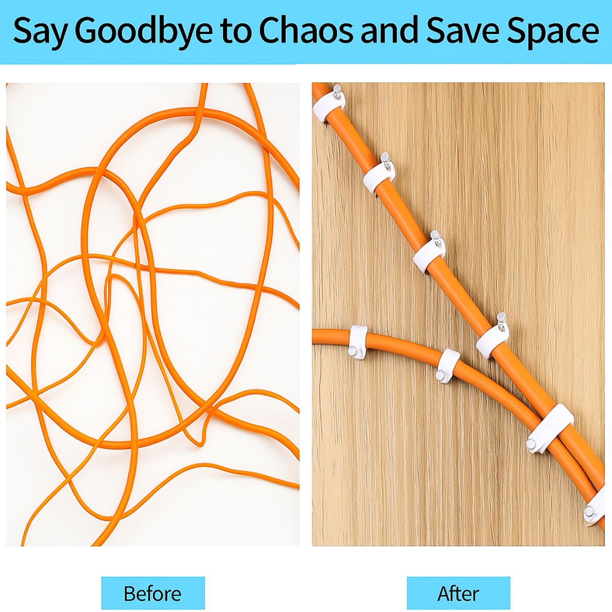 390 Pc Cable Clip Assortment Set – Black & White Plastic Wire Clips with Steel Nails, 6 Sizes (4mm–12mm) for Cable Management, Electrical & Home Wiring