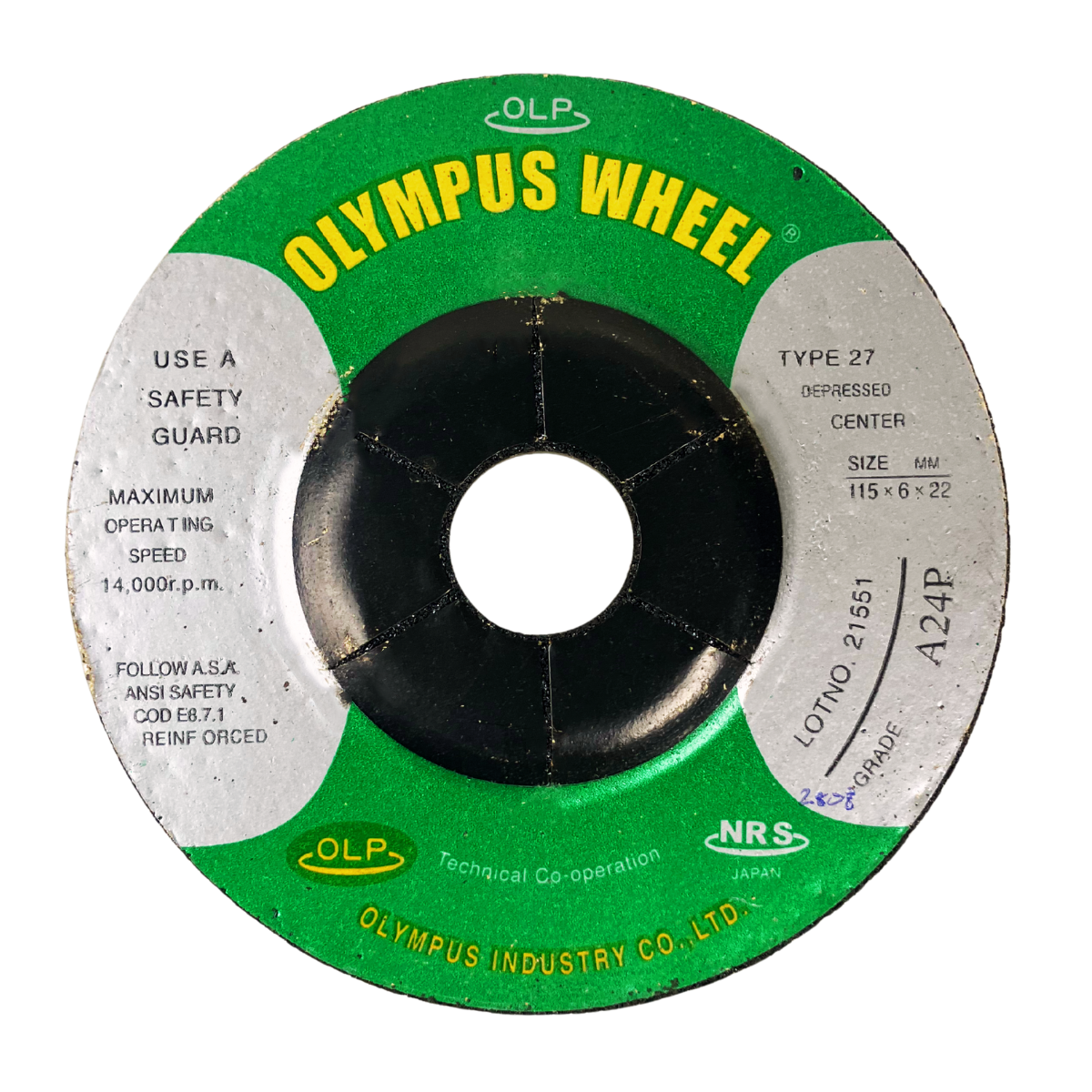 Olympus Type 27 Grinding Wheel – 4.5" x 1/4" x 7/8" (A24P) – Depressed Center