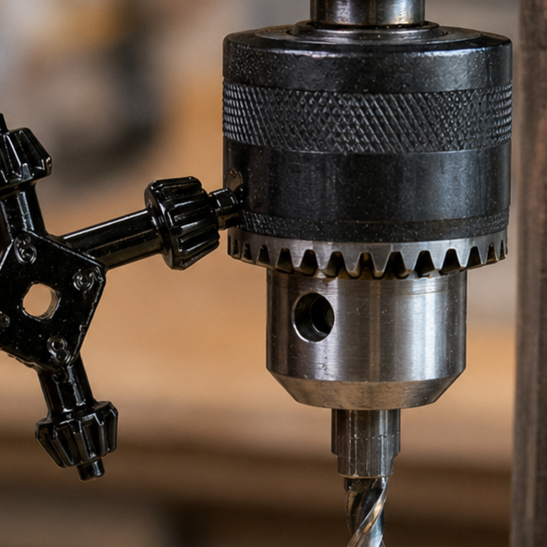 4-Way Drill Chuck Key, T-Shaped Multi-Size Replacement Tool with 3/8, 1/2, 3/4 and 1 Inch Sizes, Center Tether Hole for Drill Presses and Power Drills