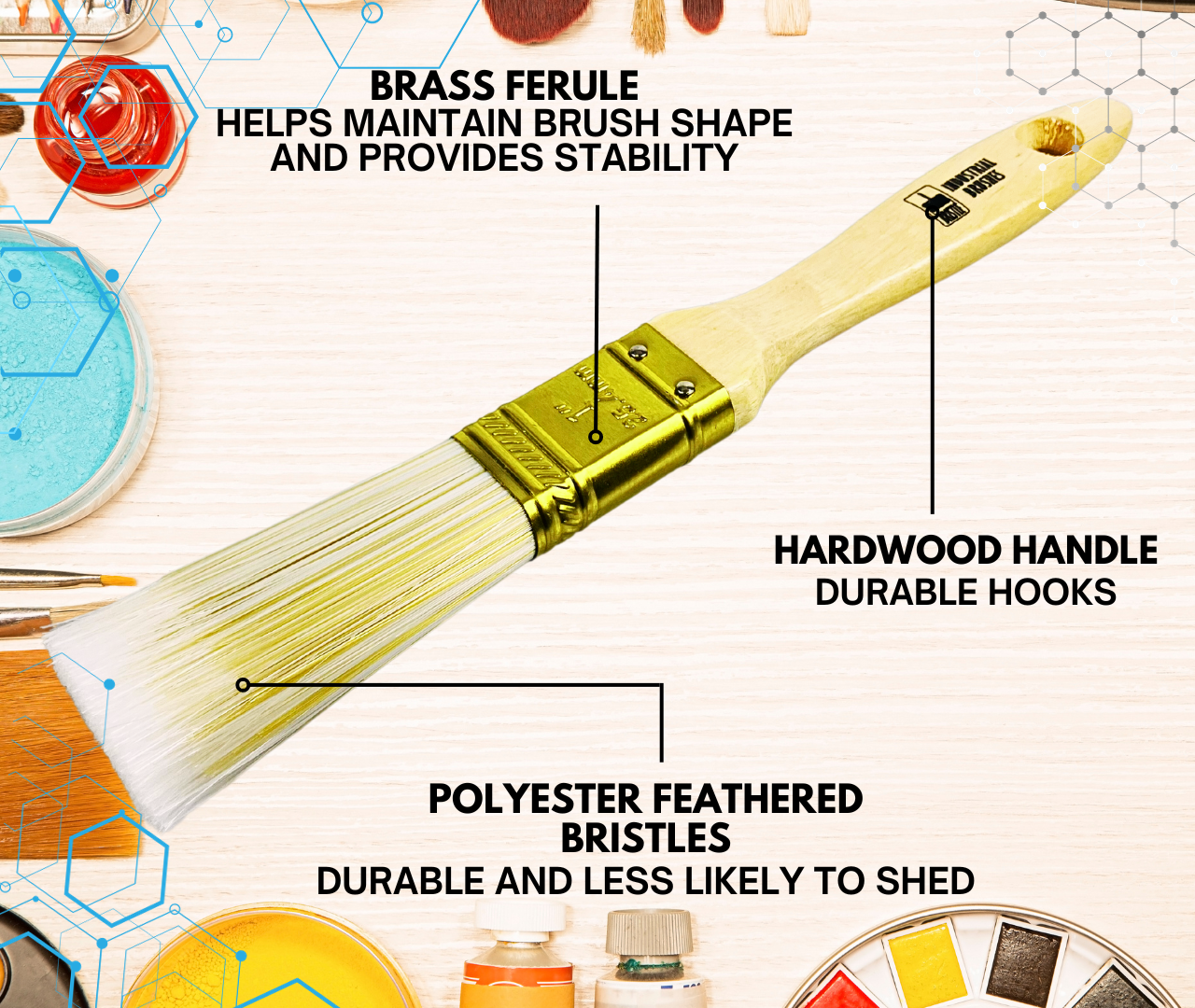 Bristle Brush - 1" Wide - For House Painting, Varnish Or Lacquer With Wooden Handle (Pack of: 2) - TZ63-28434-Z02