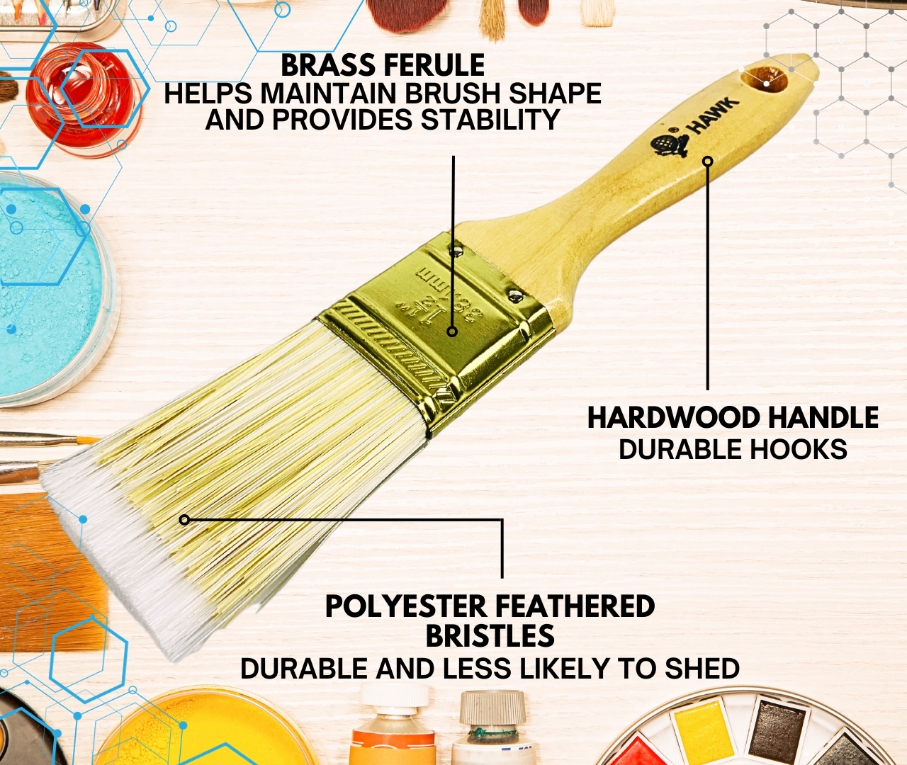 1.5" Wide Bristle Brush for House Painting, Varnish or Lacquer, Wooden Handle (Pack of: 2) - TZ63-28435-Z02