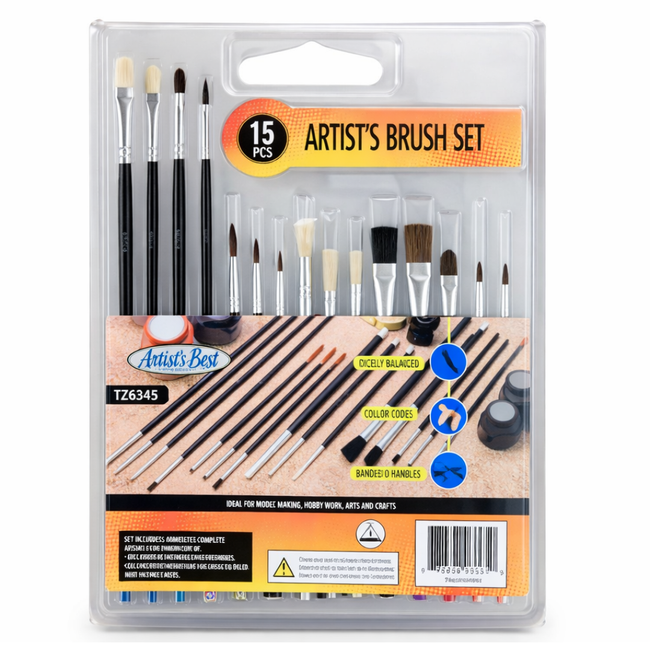 Small Artist Brushes-15 Piece Variety Package  - TZ63-06345