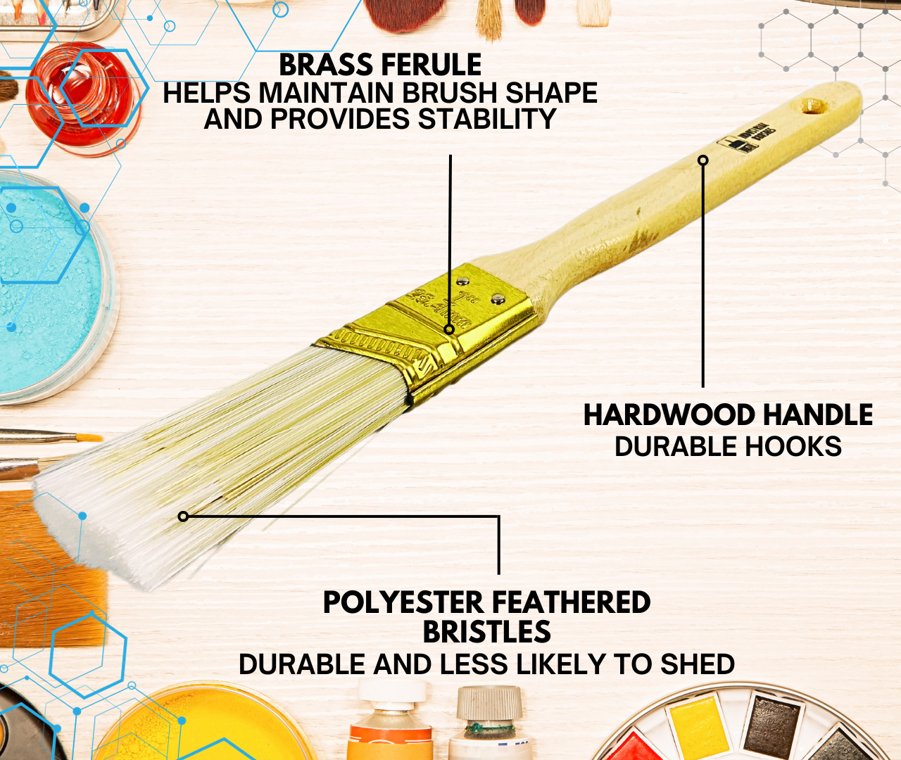 1" Wide Bristle Brush for House Painting, Varnish or Lacquer (Pack of: 2) - TZ63-28440-Z02