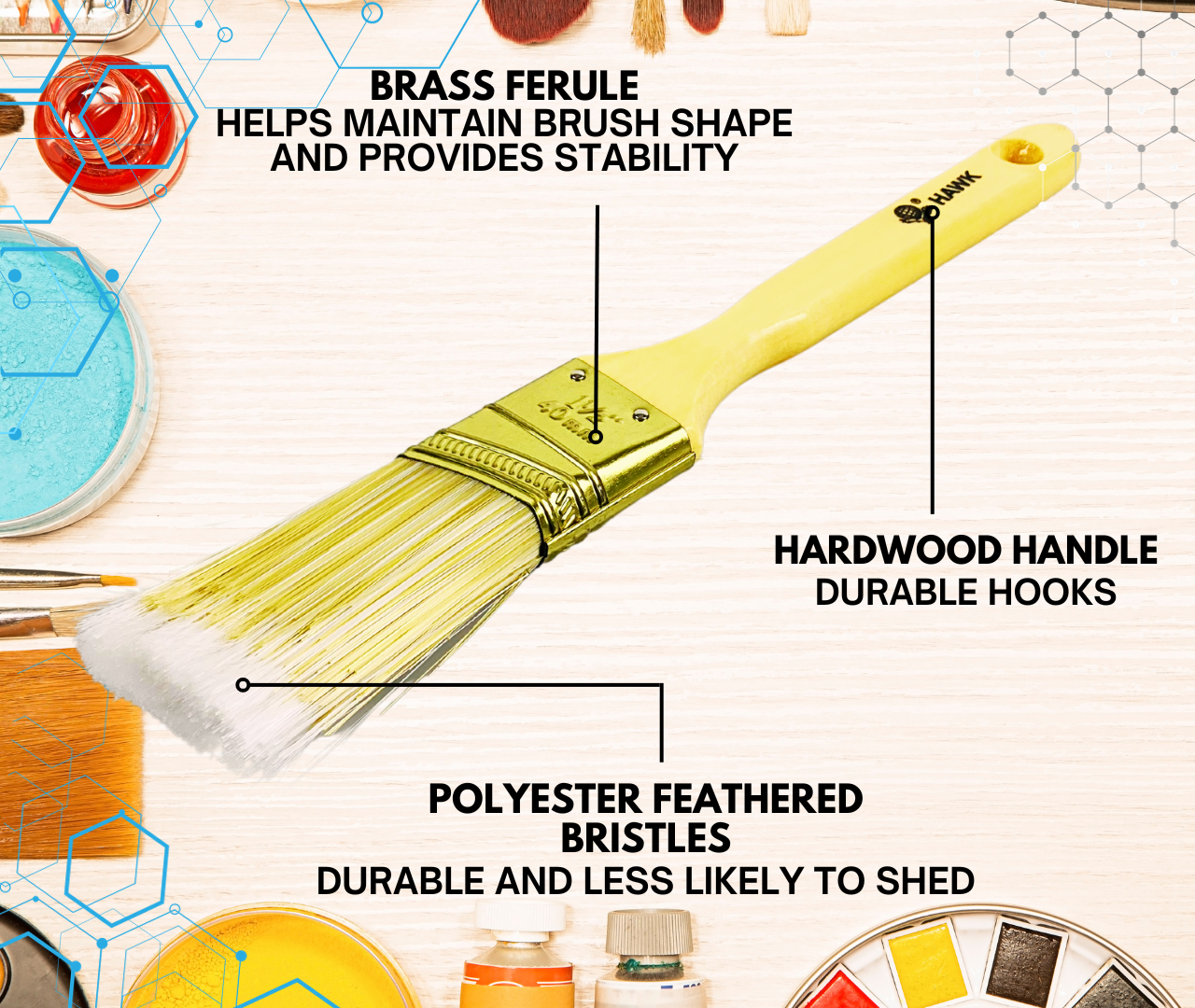 1.5" Wide Bristle Brush for House Painting, Varnish or Lacquer, Wooden Handle (Pack of: 2) - TZ63-28441-Z02