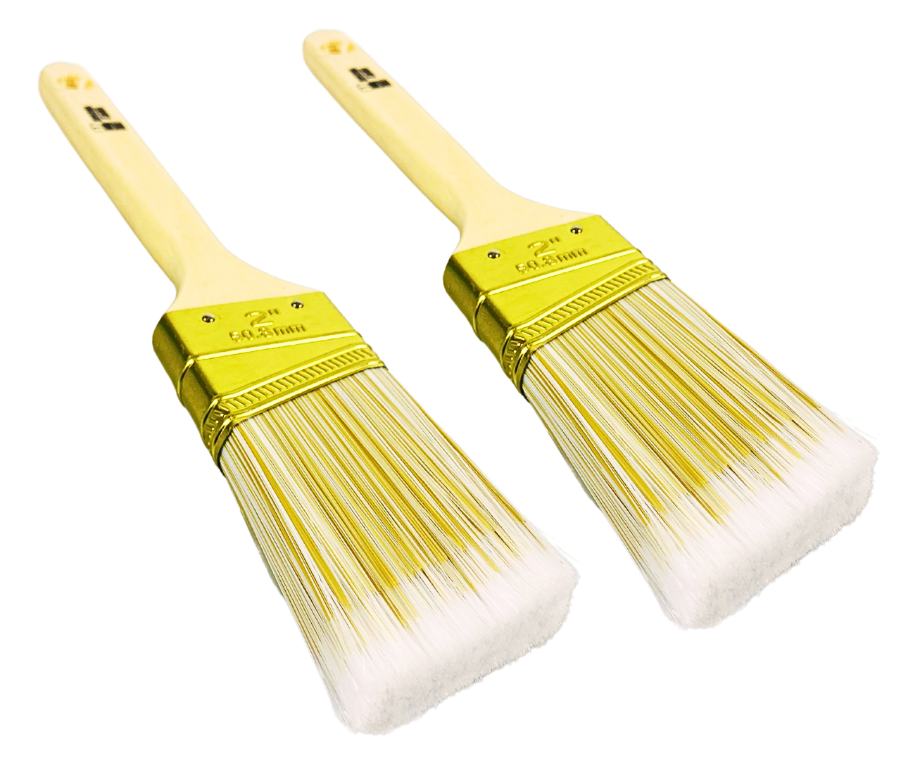 Bristle (2 Pack) 2" Bristle Paint Brush Ideal for House Painting, Varnish, or Lacquer | Feathered Polyester Bristles | Solid Long Wood Handle