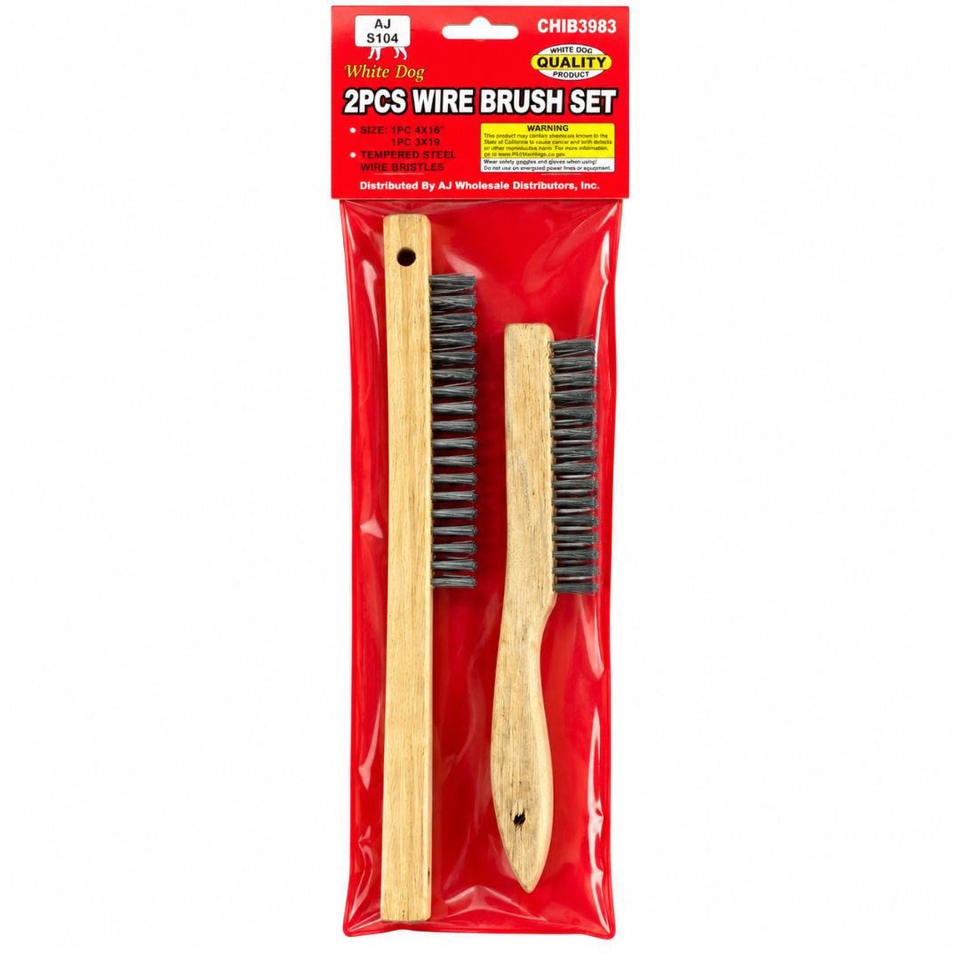 2-Piece Heavy Duty Wire Brush Set with Tempered Steel Bristles, 13-3/4" and 9-7/8" Wooden Handle Brushes for Rust, Paint & Metal Cleaning