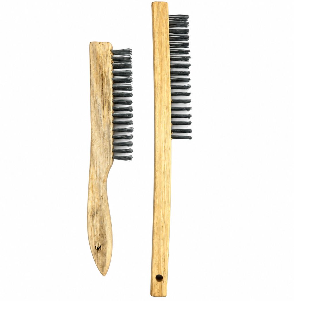 2-Piece Heavy Duty Wire Brush Set with Tempered Steel Bristles, 13-3/4" and 9-7/8" Wooden Handle Brushes for Rust, Paint & Metal Cleaning