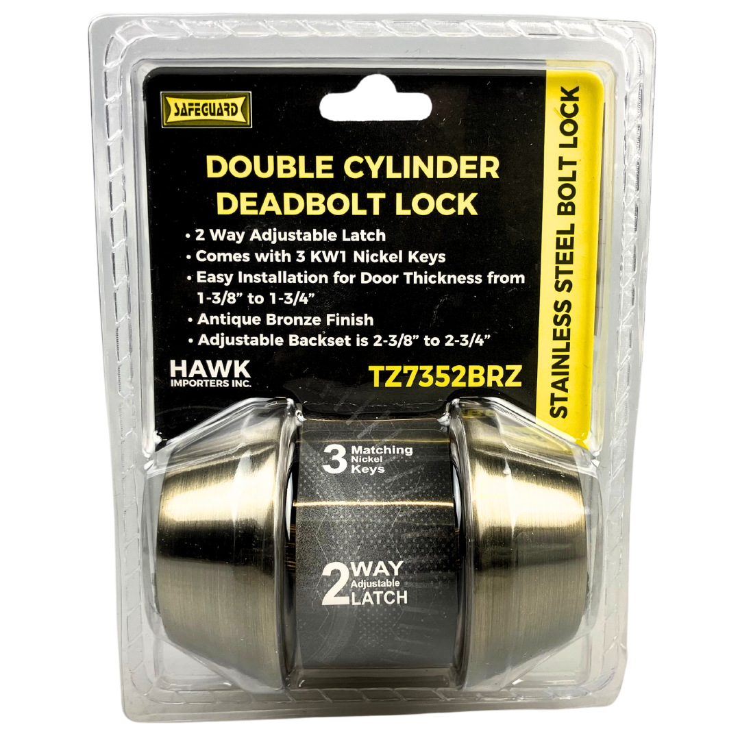 Secure Double Cylinder Deadbolt Lock with Adjustable Latch and Antique Bronze Finish  - TZ7352BRZ