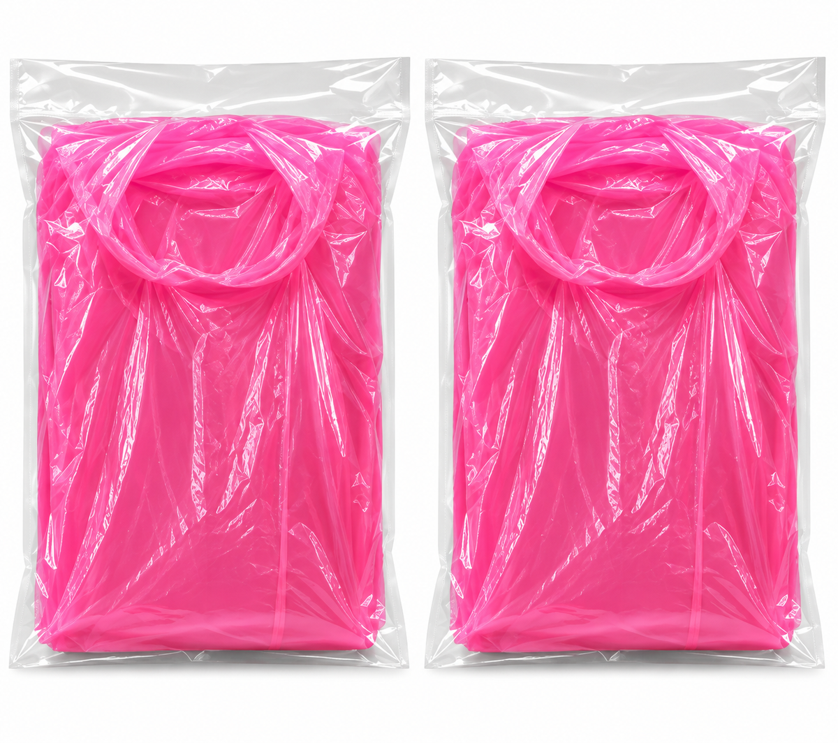 2 Pc. Adult Waterproof Rain Poncho with Hood – Pink Vinyl, Lightweight, Foldable & Compact, One Size Fits Most, Emergency Rain Gear for Camping, Travel, Festivals & Outdoor Activities