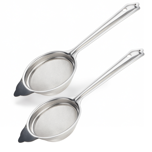 2 Pc. Medium-Sized Stainless Steel Tea Strainer – 2.5” Fine Mesh Infuser with Long Handle – Rust-Proof, Easy to Use, Perfect for Loose Leaf Tea, Coffee, and More