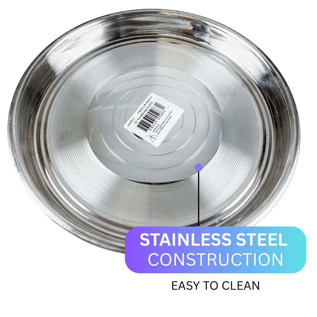 10" Stainless Steel Round Plate – Durable and Easy to Clean – Classic Dinner Thali for Home, Camping, or Everyday Use – Rust-Resistant Food Serving Plate