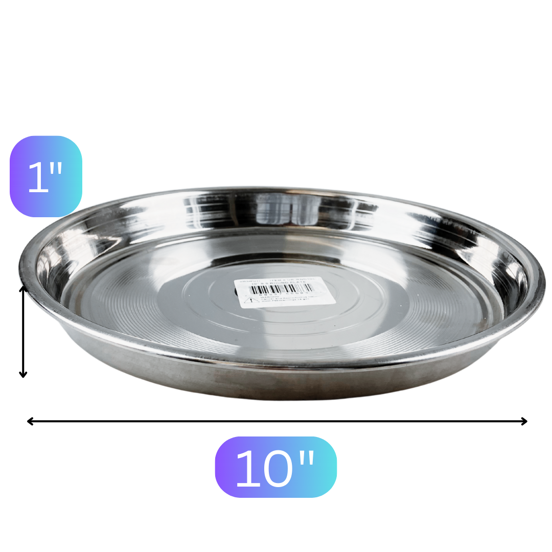 10" Stainless Steel Round Plate – Durable and Easy to Clean – Classic Dinner Thali for Home, Camping, or Everyday Use – Rust-Resistant Food Serving Plate
