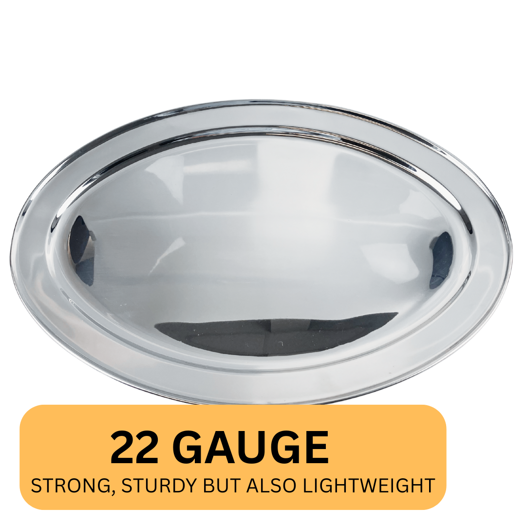 22" x 16" Large Oval Stainless Steel Tray  - U-89555