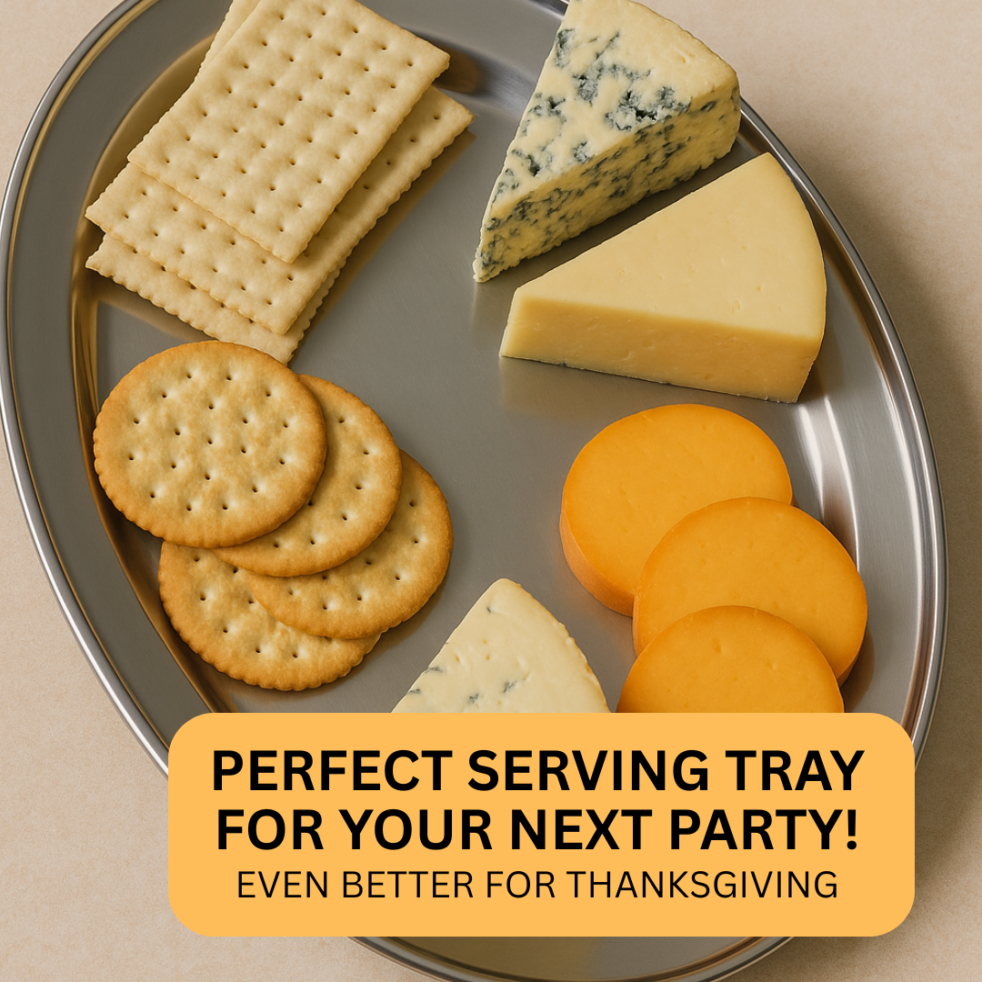 22" x 16" Large Oval Stainless Steel Tray  - U-89555