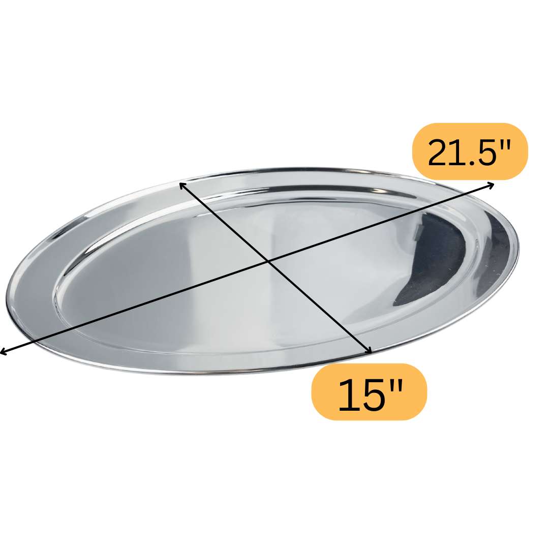 22" x 16" Large Oval Stainless Steel Tray  - U-89555