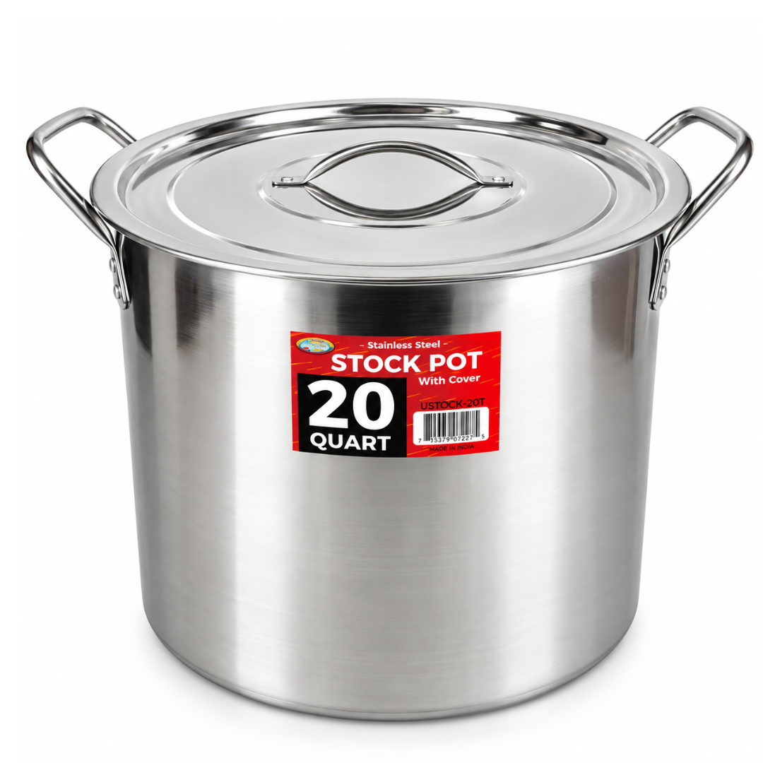 20 Quart Stainless Steel Stock Pot Set of 3 with Lids, Large Capacity Cooking Pots with Riveted Handles for Soups, Stews, Boiling, Catering & Commercial Kitchens – USTOCK-3T20