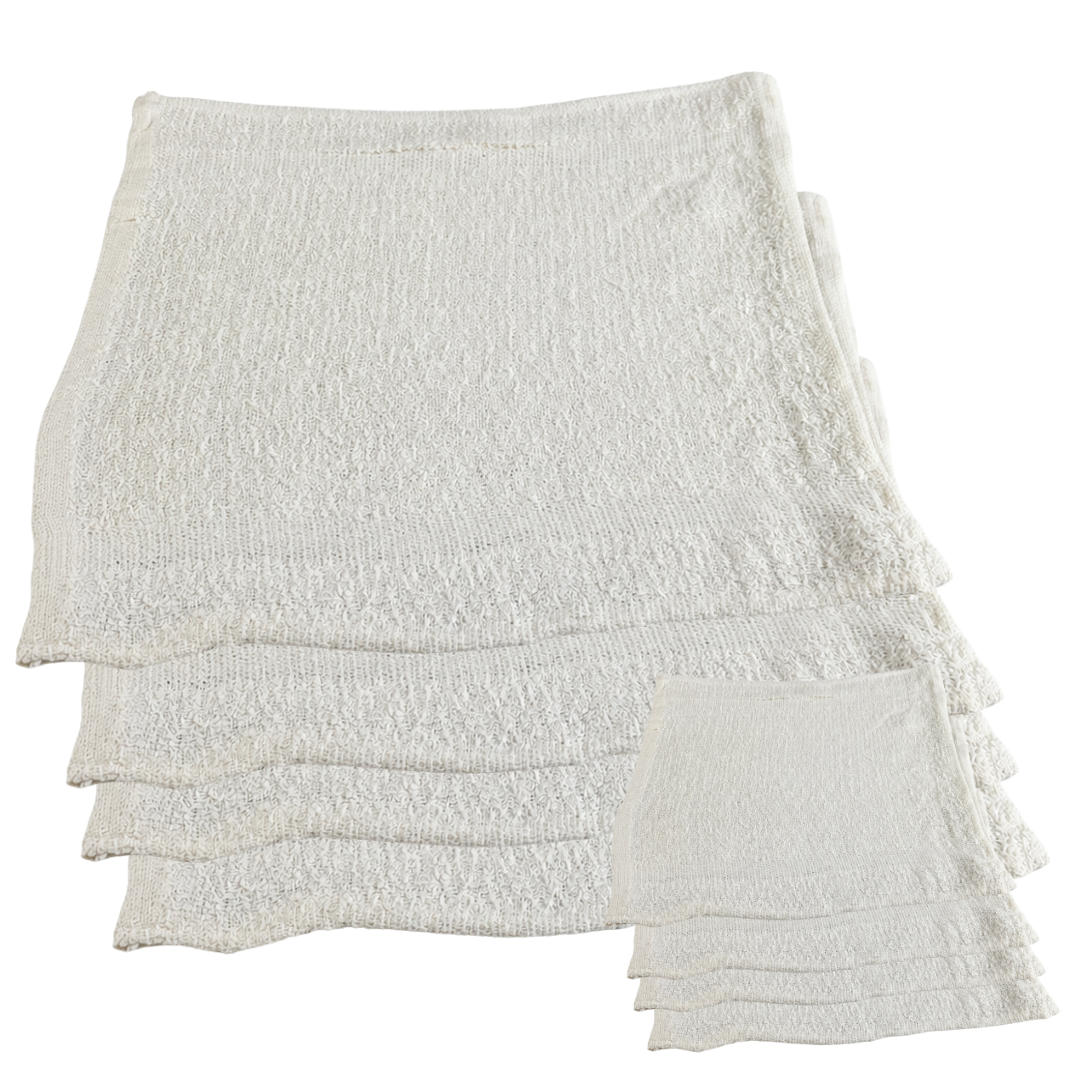 4 Piece White Cotton Wiping Cloth Set, 12 x 12 Inch Terry Cleaning Towels, Durable Absorbent Shop Rags for Home, Kitchen, Garage, Workshop, Dusting & Cleaning, Pack of 2 Sets