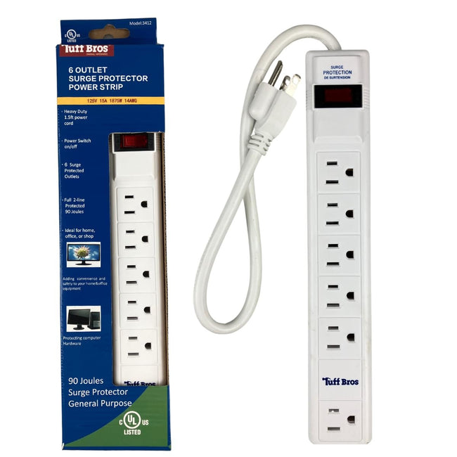 ATC 6 Outlet Surge Protector Power Strip, 125V 15A, with Power Switch