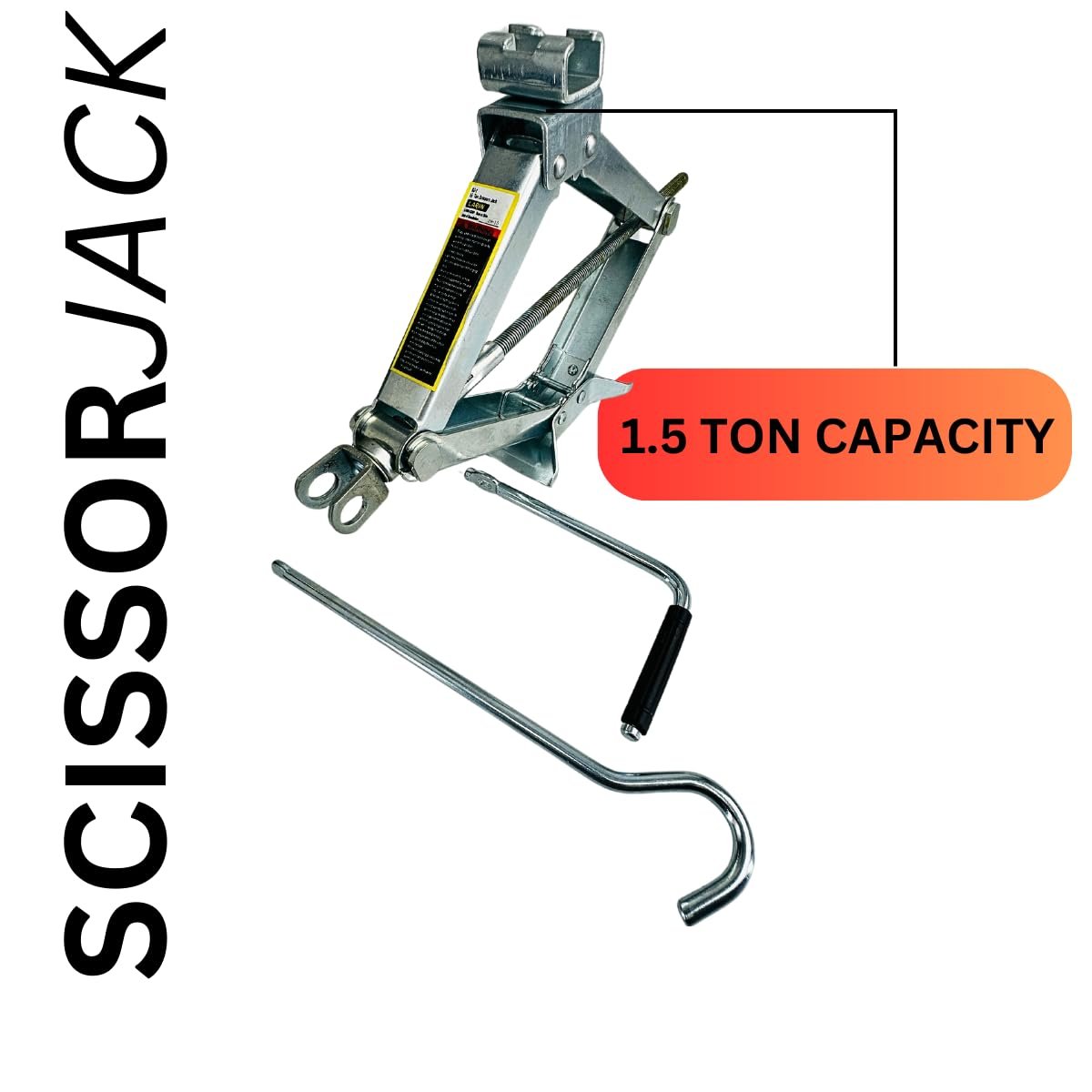 ROAD GENIE 1.5 Ton Capacity Scissor Jack for Cars, Heavy Duty Steel
