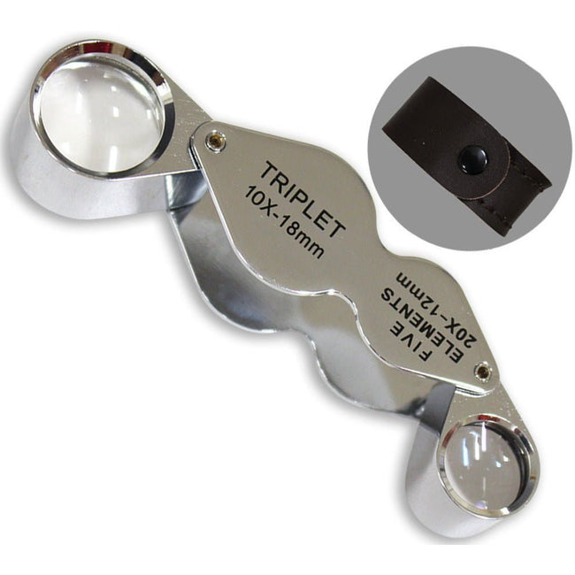 Double Ended Triplet Glass Lens Chrome Loupe - 10X and 20X Power - MG-02520 - ToolUSA