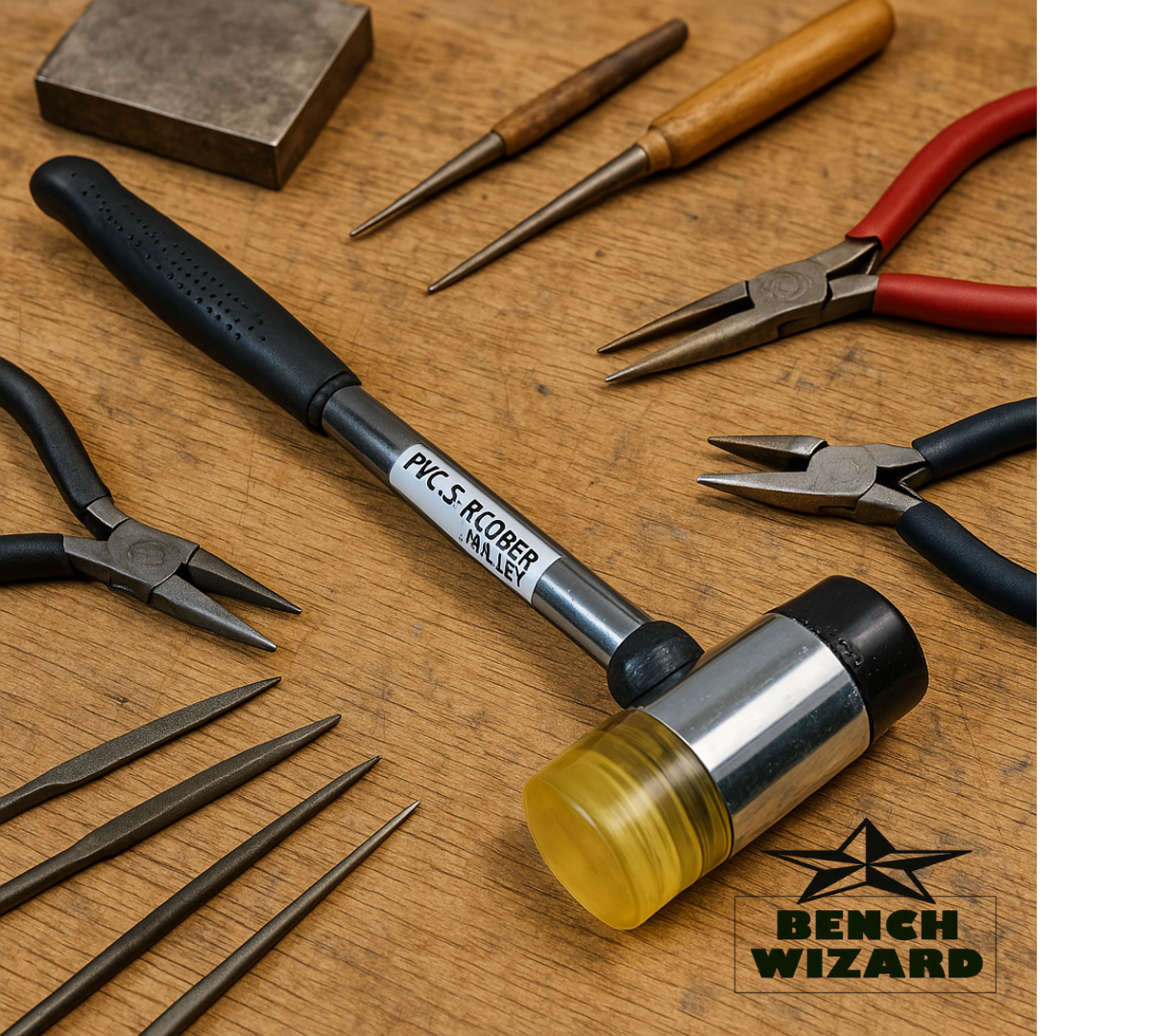 Jewelry Shaping & Forming Kit — Solid Ring Mandrel + Dual-Head Nylon/Rubber Utility Hammer