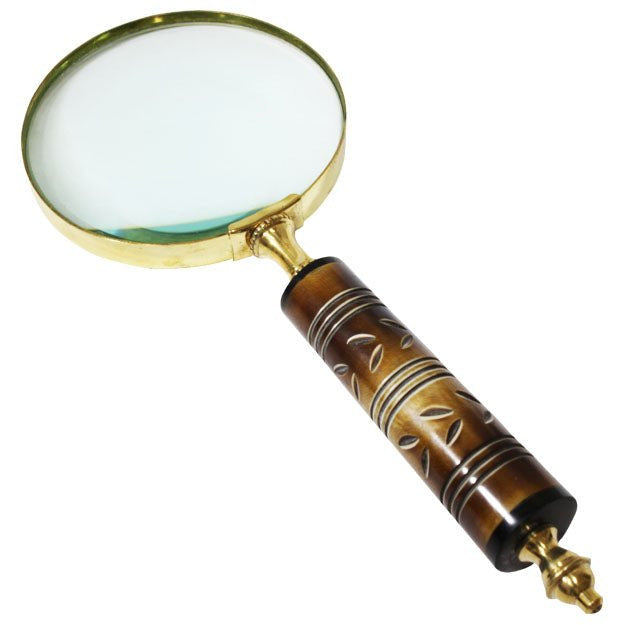 10 Inch Stylish Handheld Magnifier With 2x Magnification Power, 4 Inch Diameter Lens With Brass Frame, And 2 Tone, Leaf Pattern Handle - G8445-2183MH - ToolUSA