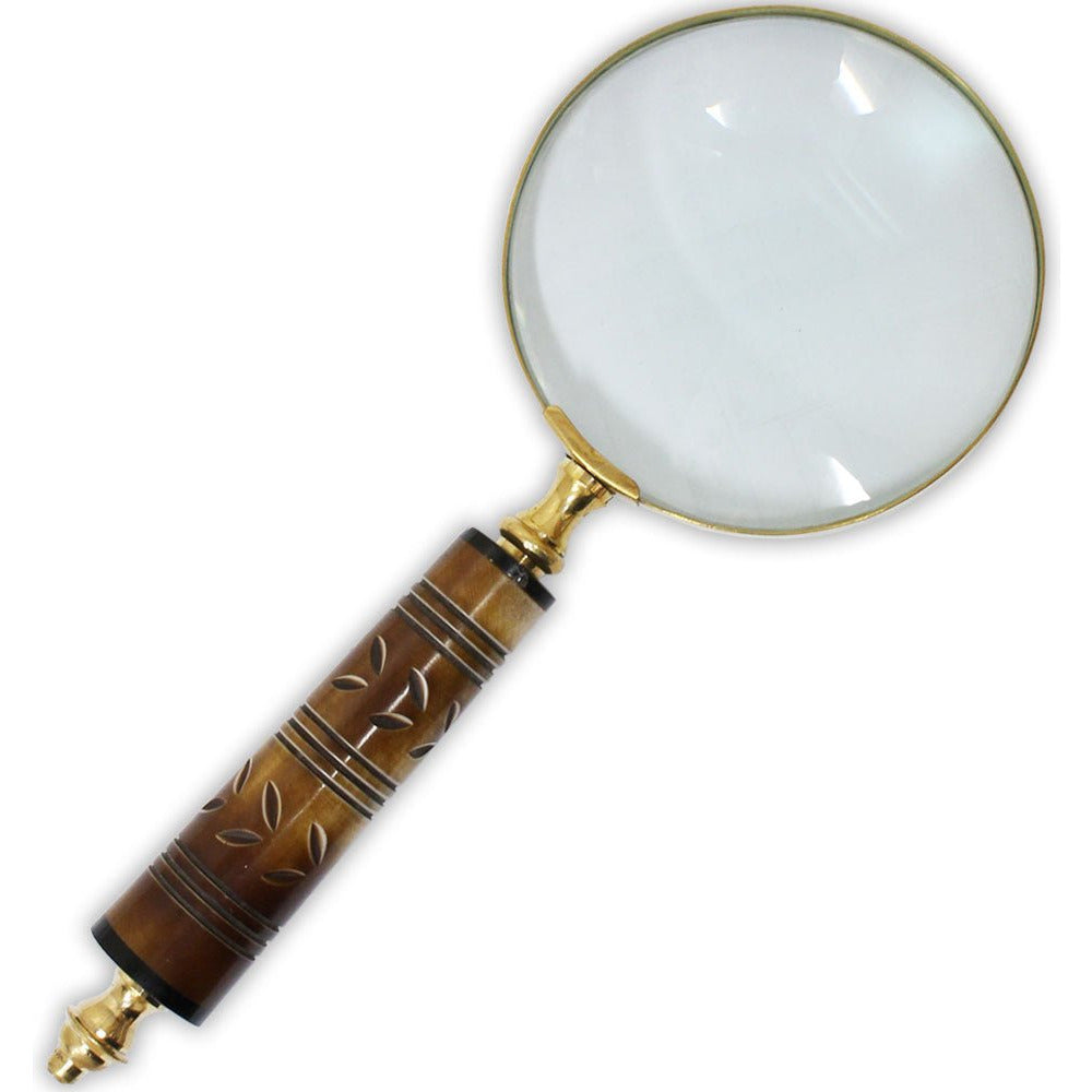10 Inch Stylish Handheld Magnifier With 2x Magnification Power, 4 Inch Diameter Lens With Brass Frame, And 2 Tone, Leaf Pattern Handle - G8445-2183MH - ToolUSA