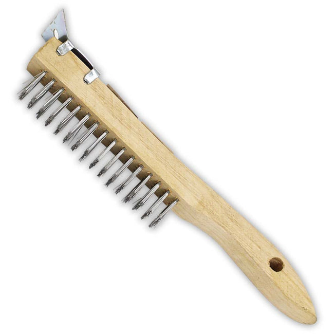 10 Inch Wooden Barbeque Steel Brush with Scraper - TZ63-06355 - ToolUSA