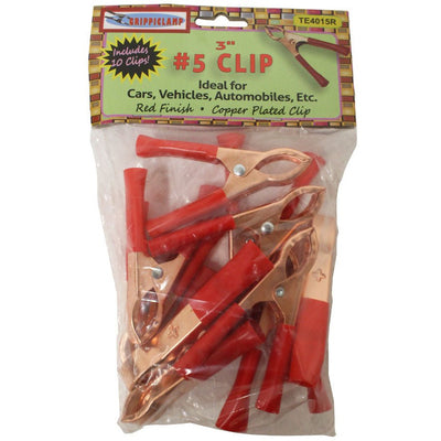 10 Piece 3-Inch Long #5 Battery Alligator Clips, Red Covered Handles - TE-04015 - ToolUSA