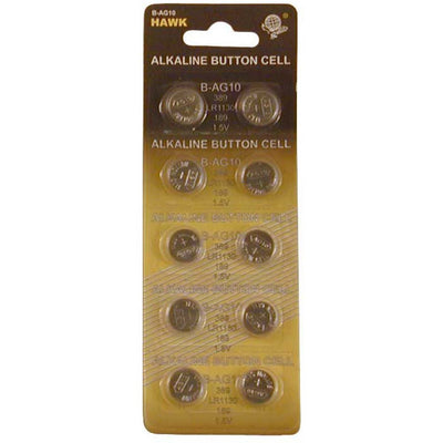 10 Piece Card Alkaline Button Cell Batteries - Size LR1130/189 (Pack of: 2) - BA-80211-Z02 - ToolUSA