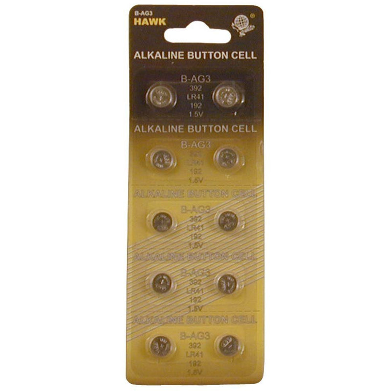 10 Piece Card Alkaline Button Cell Batteries - Size LR41/192 (Pack of: 2) - BA-80213-Z02 - ToolUSA