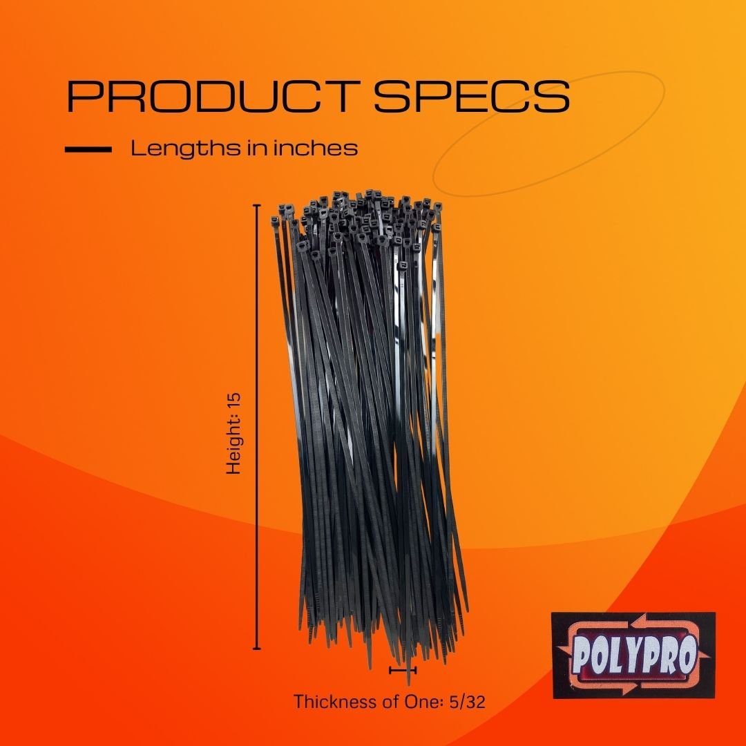 100 Pc. 15-Inch Black Cable Ties - TZ8615B-100 - ToolUSA